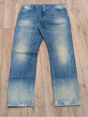 $995 Mens BALMAIN Whiskered/Sanded Nonstretch Denim Jeans Blue 36